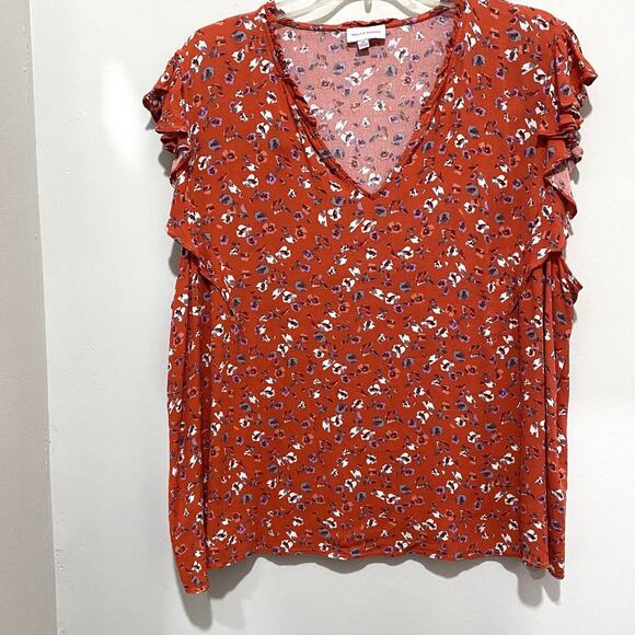 Molly & Isadora Top Plus Size 4X V-Neck Flutter Sleeve Tunic Abstract Floral - Picture 7 of 7